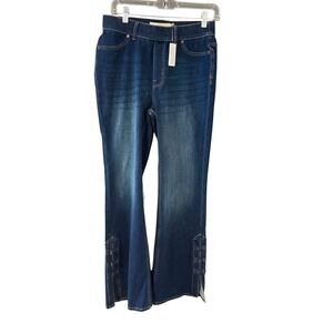 Soft Surroundings NWT Dark Wash Flare Pull On Jeans  Blue Retro S 29 70s Style